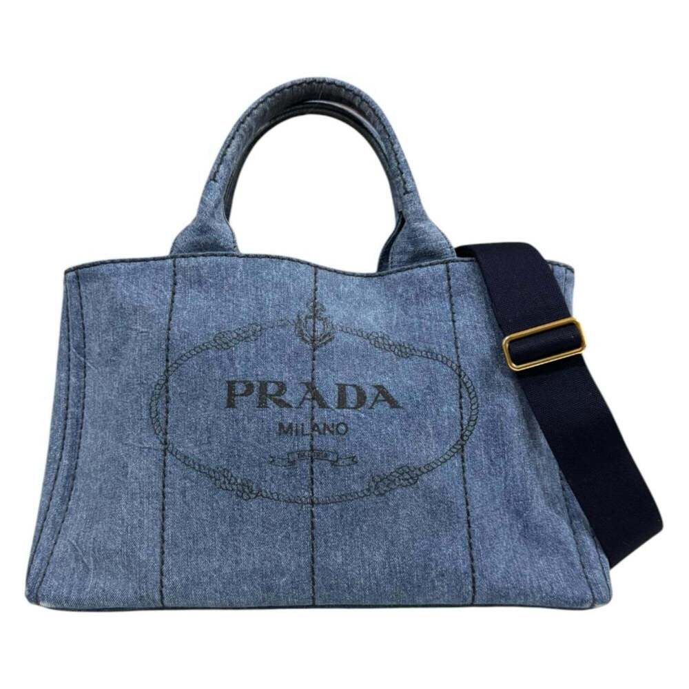 Prada Canapa Tote M Shoulder Bag, Denim 1BG642 Blue, Women's, PRADA 2-way - Picture 1 of 16